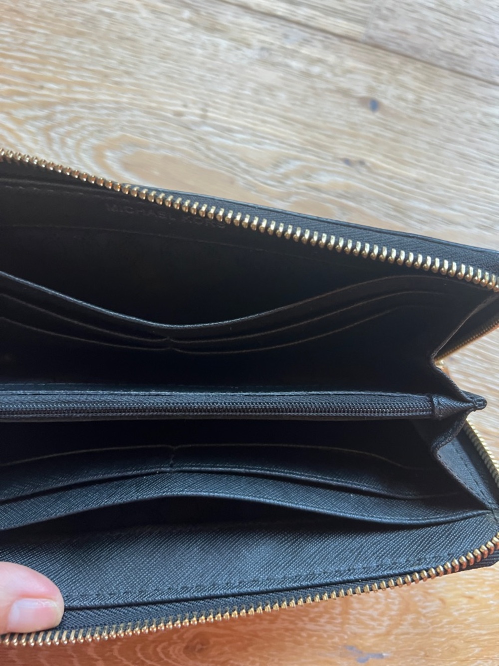 Michael Kors Black Saffiano Zip Wallet with Gold Logo - Picture 2 of 3
